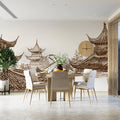 Traditional Chinese Roofscape Mural Wallpaper —Sepia Architectural Mural Wallpaper - pure wallpaper artwork