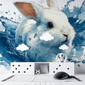White Rabbit Water Splash Mural Wallpaper — Artistic Fluid Design Mural Wallpaper - pure wallpaper artwork