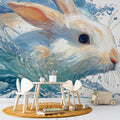 Rabbit in Water Splash Mural Wallpaper — Vibrant Wildlife Art Mural Wallpaper - pure wallpaper artwork