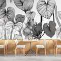 Botanical Sketch Mural Wallpaper — Monochrome Floral Line Art Mural Wallpaper - pure wallpaper artwork