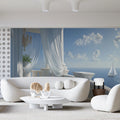 Mediterranean Balcony Chandelier Mural Wallpaper — Coastal Elegance Mural Wallpaper - pure wallpaper artwork