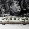 Vintage Jungle Engraving Mural Wallpaper — Architectural Monochrome Mural Wallpaper - pure wallpaper artwork