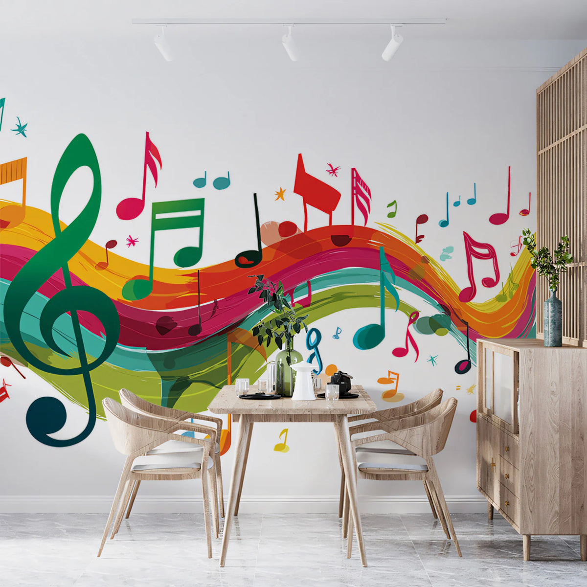 Rainbow Musical Notes Mural Wallpaper — Artistic Melody Design Mural Wallpaper - pure wallpaper artwork