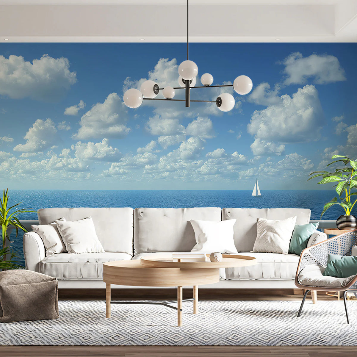 Mediterranean Balcony Seascape Mural Wallpaper - pure wallpaper artwork