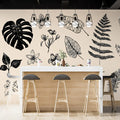 Vintage Botanical Specimen Mural Wallpaper — Black and Cream Study Mural Wallpaper - pure wallpaper artwork