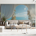Mediterranean Sea View Mural Wallpaper — Romantic Archway Design Mural Wallpaper - pure wallpaper artwork