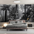 Vintage Rainforest Path Mural Wallpaper — Monochrome Botanical Art Mural Wallpaper - pure wallpaper artwork