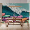 Graphic Pop Art Wave Mural Wallpaper — Coastal Retro Illustration Mural Wallpaper - pure wallpaper artwork