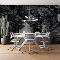 Monochrome Forest Etching Mural Wallpaper — Detailed Nature Scene Mural Wallpaper - pure wallpaper artwork