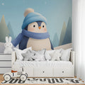 Winter Penguin Character Mural Wallpaper — Whimsical Holiday Scene Mural Wallpaper - pure wallpaper artwork