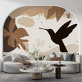 Abstract Hummingbird & Botanical Mural Wallpaper — Earthy Matisse Style Mural Wallpaper - pure wallpaper artwork