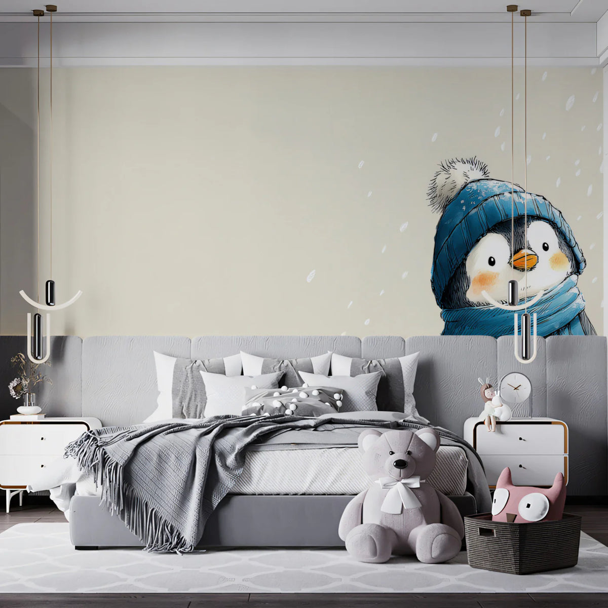 Winter Penguin Sketch Mural Wallpaper — Gentle Hand-Drawn Illustration Mural Wallpaper - pure wallpaper artwork