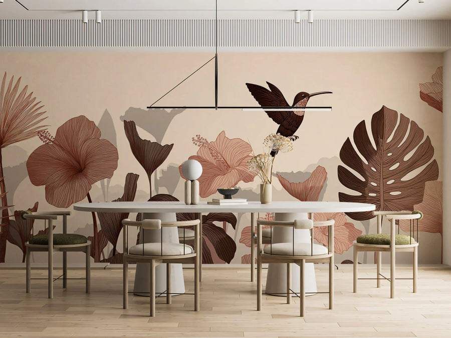 Vintage Tropical Garden Mural Wallpaper in Sepia Tones Mural Wallpaper