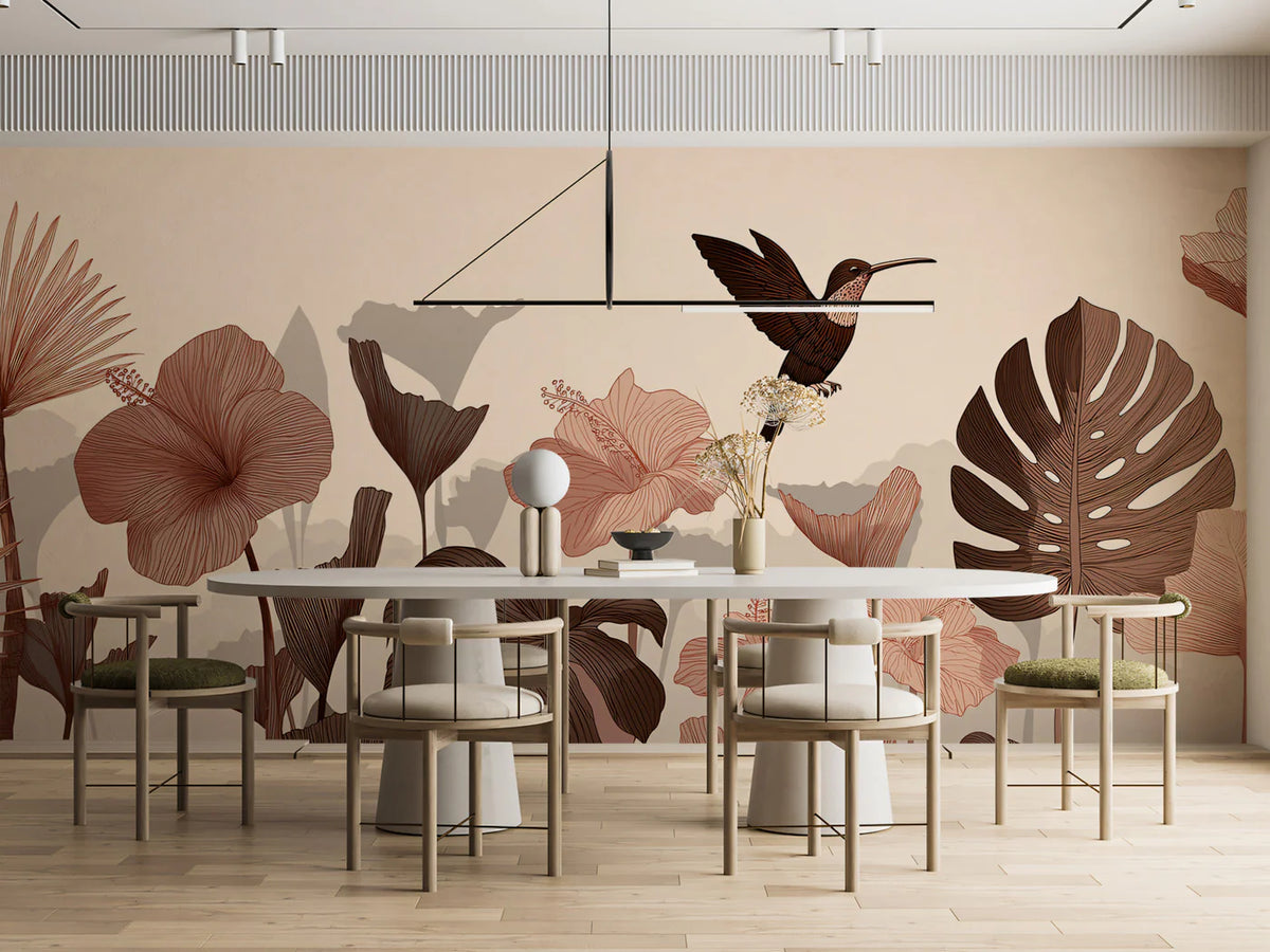 Vintage Tropical Garden Mural Wallpaper in Sepia Tones Mural Wallpaper - pure wallpaper artwork