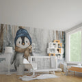 Winter Penguin in Snowy Forest Mural Wallpaper — Whimsical Decor Mural Wallpaper - pure wallpaper artwork