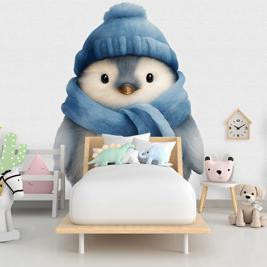Baby Penguin Mural Wallpaper — Whimsical Winter Illustration Mural Wallpaper