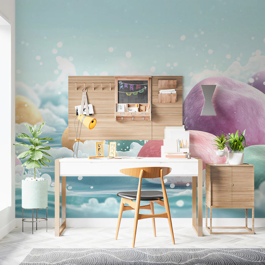 Dreamy Pastel Pebbles Mural Wallpaper Soft Sea Foam Art Mural Wallpaper