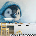 Baby Penguin Portrait Mural Wallpaper in Soft Blue Knit Mural Wallpaper - pure wallpaper artwork