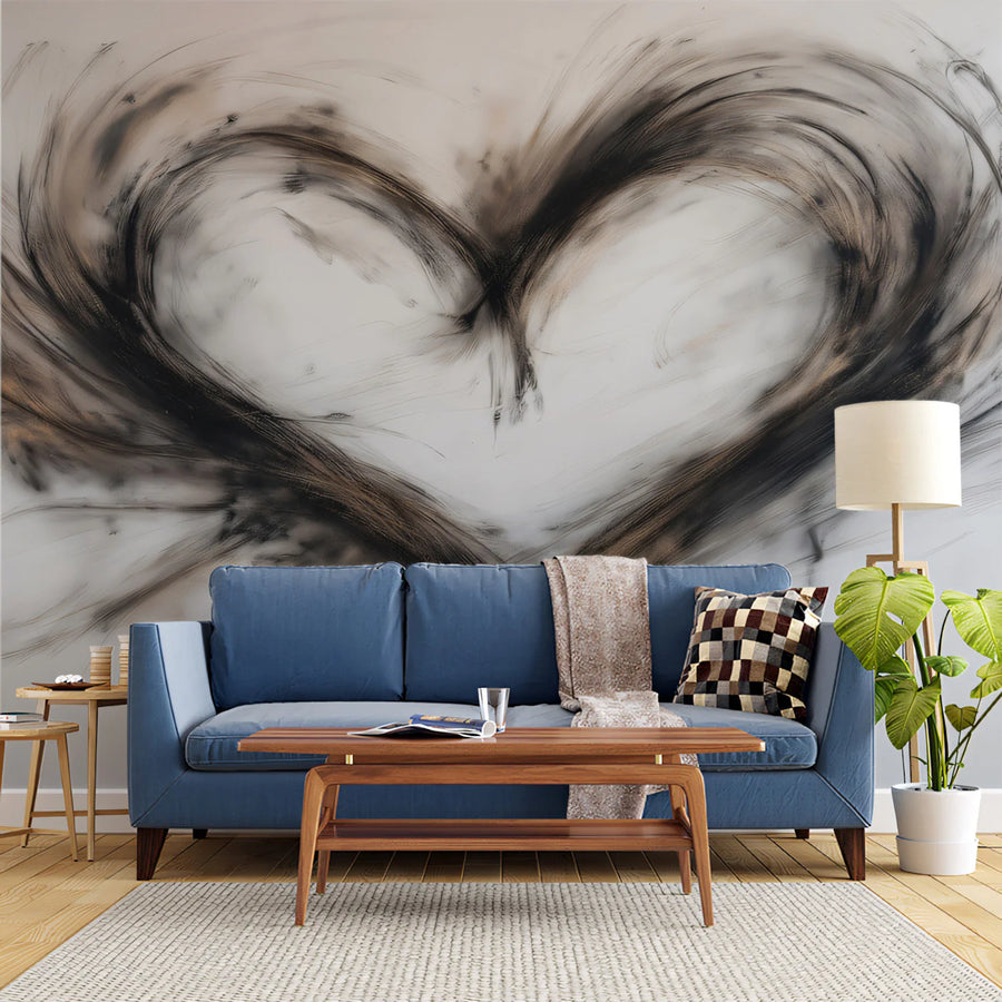 Abstract Charcoal Heart Mural Wallpaper — Expressive Artistic Design Mural Wallpaper