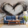 Abstract Charcoal Heart Mural Wallpaper — Expressive Artistic Design Mural Wallpaper - pure wallpaper artwork