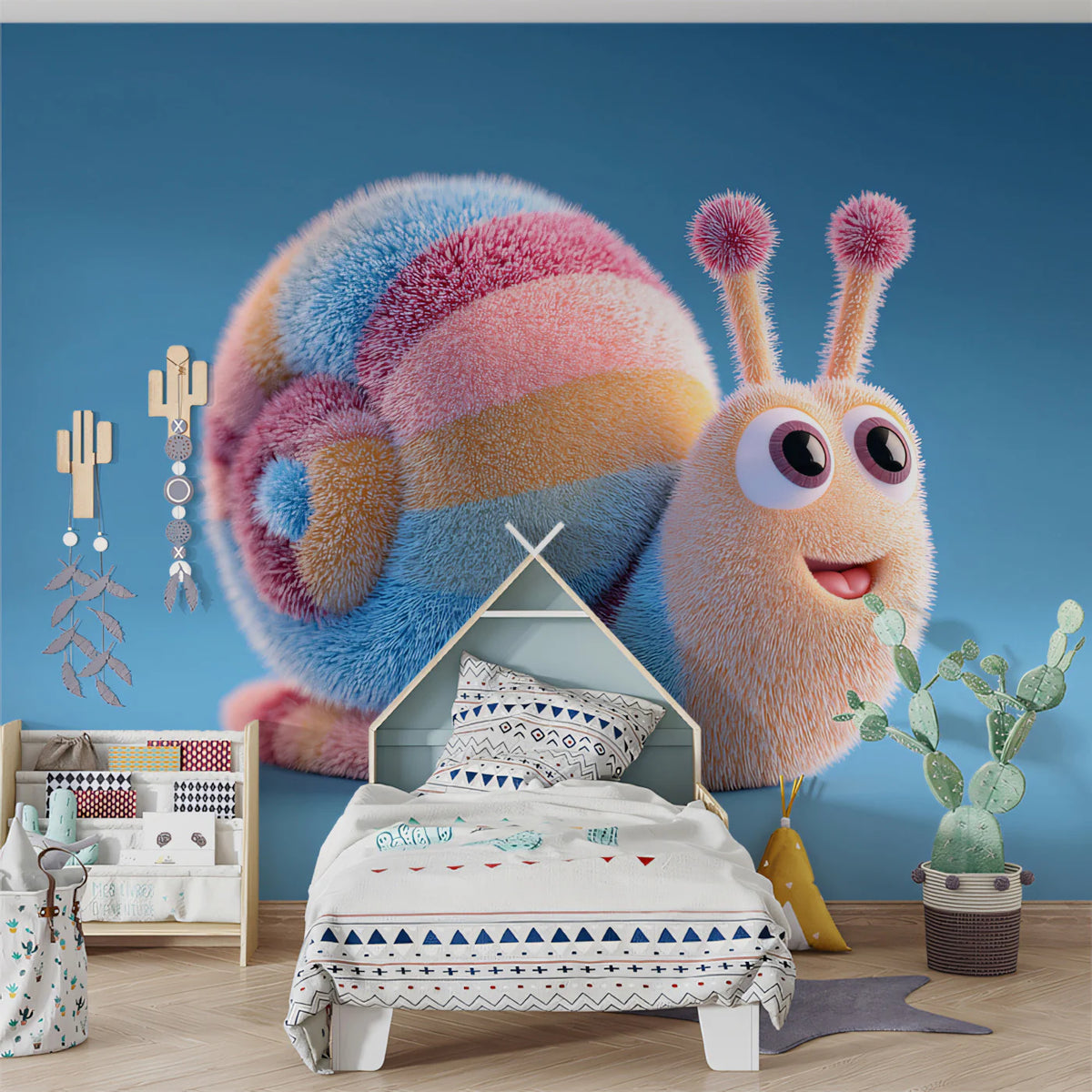 Fluffy Pastel Snail Mural Wallpaper — Whimsical 3D Illustration Mural Wallpaper - pure wallpaper artwork