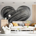 Striated Heart Brushstroke Mural Wallpaper — Modern Ink Art Mural Wallpaper - pure wallpaper artwork
