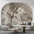 Vintage Tropical Hummingbird Mural Wallpaper — Sepia Line Art Mural Wallpaper - pure wallpaper artwork