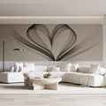 Floating Ribbon Heart Mural Wallpaper — Minimalist Sketch Art Mural Wallpaper - pure wallpaper artwork