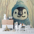 Winter Penguin Portrait Mural Wallpaper —Soft Pastel Forest Mural Wallpaper - pure wallpaper artwork