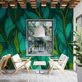 Emerald Foliage Mural Wallpaper — Dense Botanical Line Art Mural Wallpaper - pure wallpaper artwork