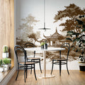 Traditional Pavilion Landscape Mural Wallpaper Vintage Sketch Art Mural Wallpaper - pure wallpaper artwork