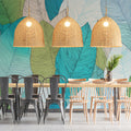 Abstract Teal and Lime Leaf Mural Wallpaper — Modern Botanical Mural Wallpaper - pure wallpaper artwork