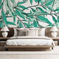 Teal Willow Branch Mural Wallpaper — Artistic Botanical Illustration Mural Wallpaper - pure wallpaper artwork