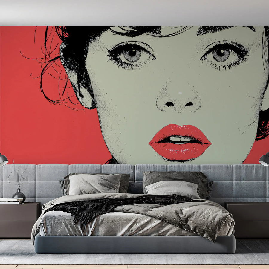 Retro Pop Art Portrait Mural Wallpaper — Graphic Halftone Design Mural Wallpaper