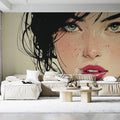 Freckled Portrait Sketch Mural Wallpaper — Expressive Line Art Mural Wallpaper - pure wallpaper artwork
