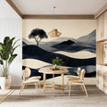 Zen Solitary Tree Landscape Mural Wallpaper — Minimalist Charcoal Mural Wallpaper - pure wallpaper artwork