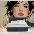 Illustrated Female Portrait Mural Wallpaper — Romantic Sketch Style Mural Wallpaper - pure wallpaper artwork