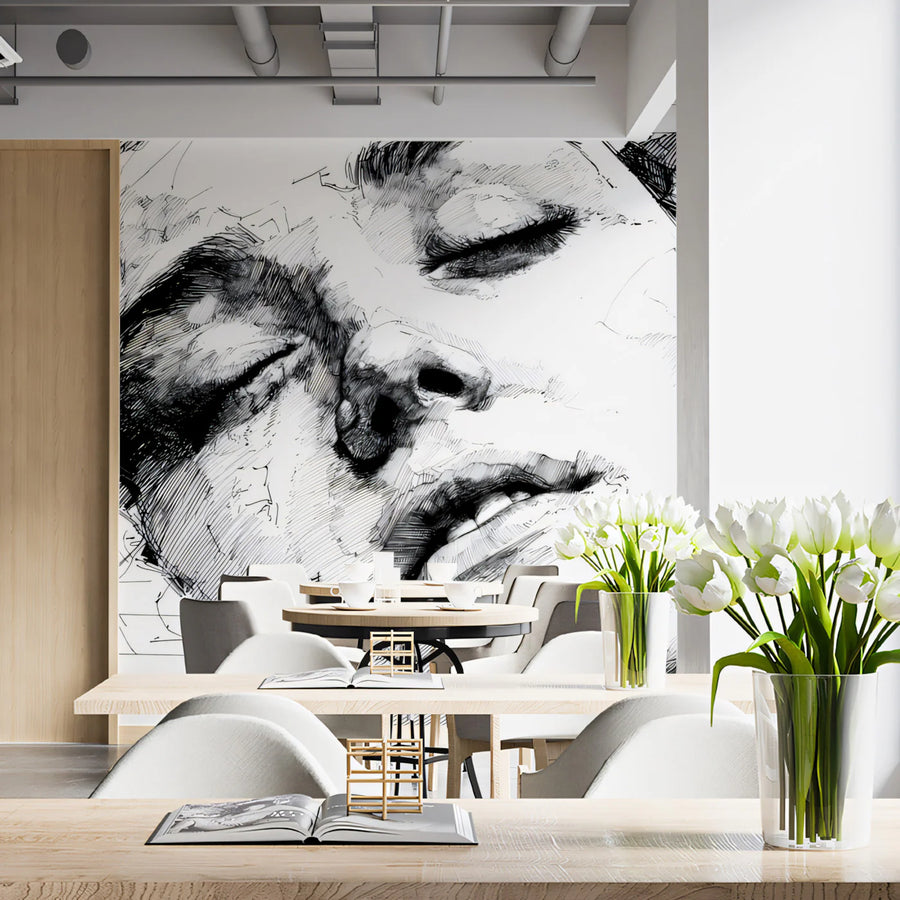 Architectural Portrait Mural Wallpaper — Abstract Line Sketch Mural Wallpaper