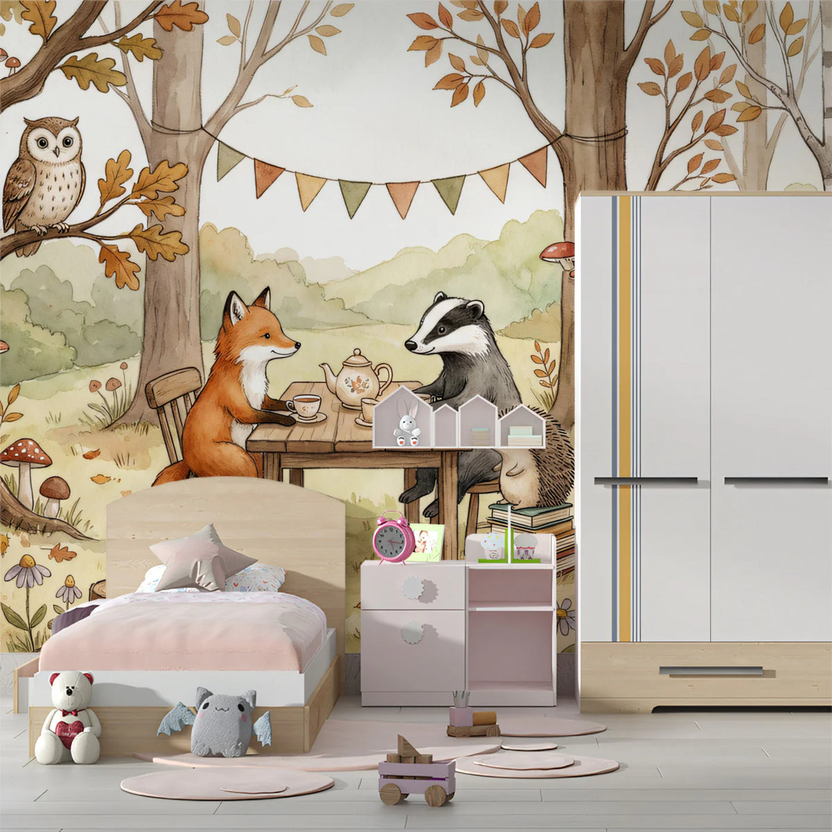Forest Tea Party Woodland Animal Mural Wallpaper — Whimsical Decor Mural Wallpaper - pure wallpaper artwork