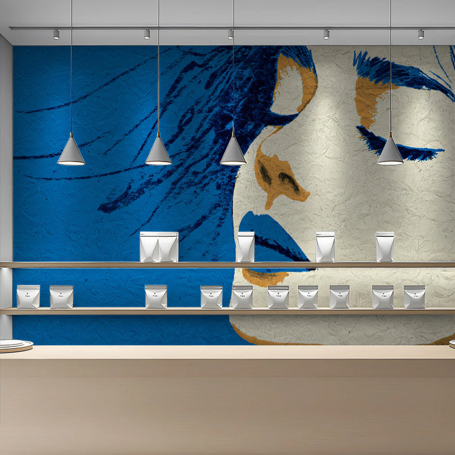 Blue Silhouette Portrait Mural Wallpaper — Modern Graphic Art Mural Wallpaper