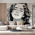 Monochromatic Portrait Mural Wallpaper — Expressive Line Art Mural Wallpaper - pure wallpaper artwork