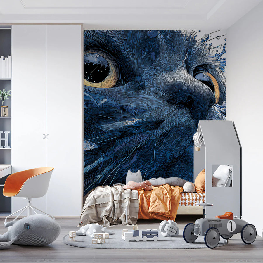 Black Cat Water Splash Mural Wallpaper — Artistic High Contrast Mural Wallpaper