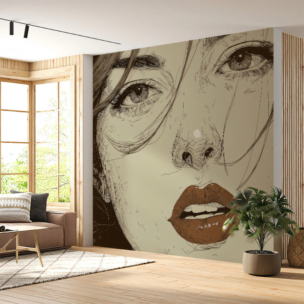 Woman Portrait Sketch Mural Wallpaper — Artistic Graphite Design Mural Wallpaper - pure wallpaper artwork