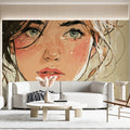 Freckled Portrait Illustration Mural Wallpaper — Soft Sketch Style Mural Wallpaper - pure wallpaper artwork