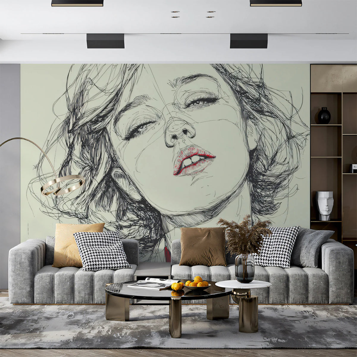 Minimalist Female Portrait Mural Wallpaper with Red Accent Mural Wallpaper - pure wallpaper artwork