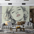 Minimalist Female Portrait Mural Wallpaper with Red Accent Mural Wallpaper - pure wallpaper artwork