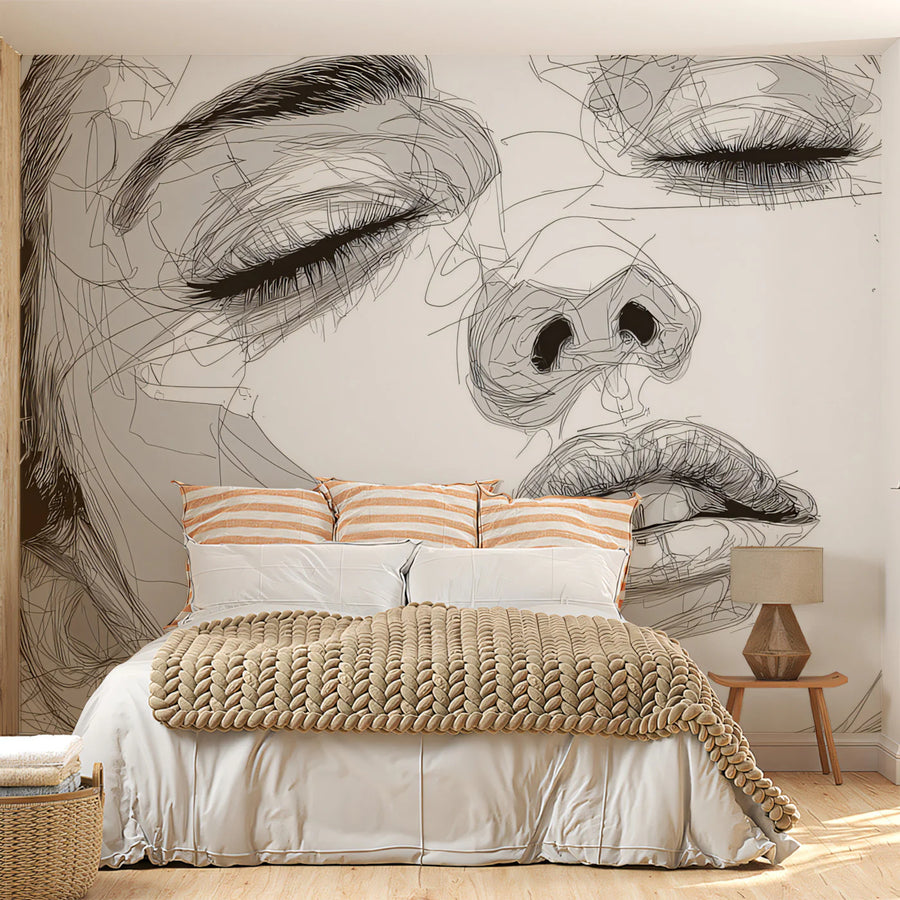 Abstract Contour Portrait Mural Wallpaper — Minimalist Line Art Mural Wallpaper