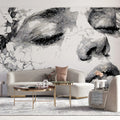 Shattered Contour Portrait Mural Wallpaper — Artistic Line Art Mural Wallpaper - pure wallpaper artwork