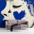 Blue Heart Portrait Mural Wallpaper — Urban Pop Art Sketch Mural Wallpaper - pure wallpaper artwork