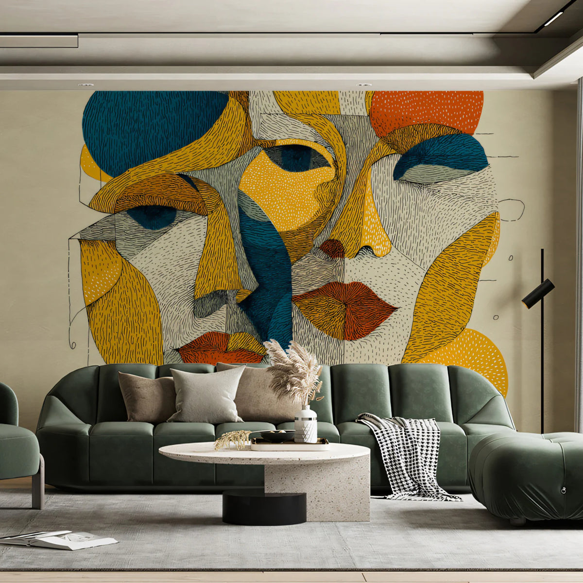 Cubist Abstract Faces Mural Wallpaper — Artistic Geometric Design Mural Wallpaper - pure wallpaper artwork